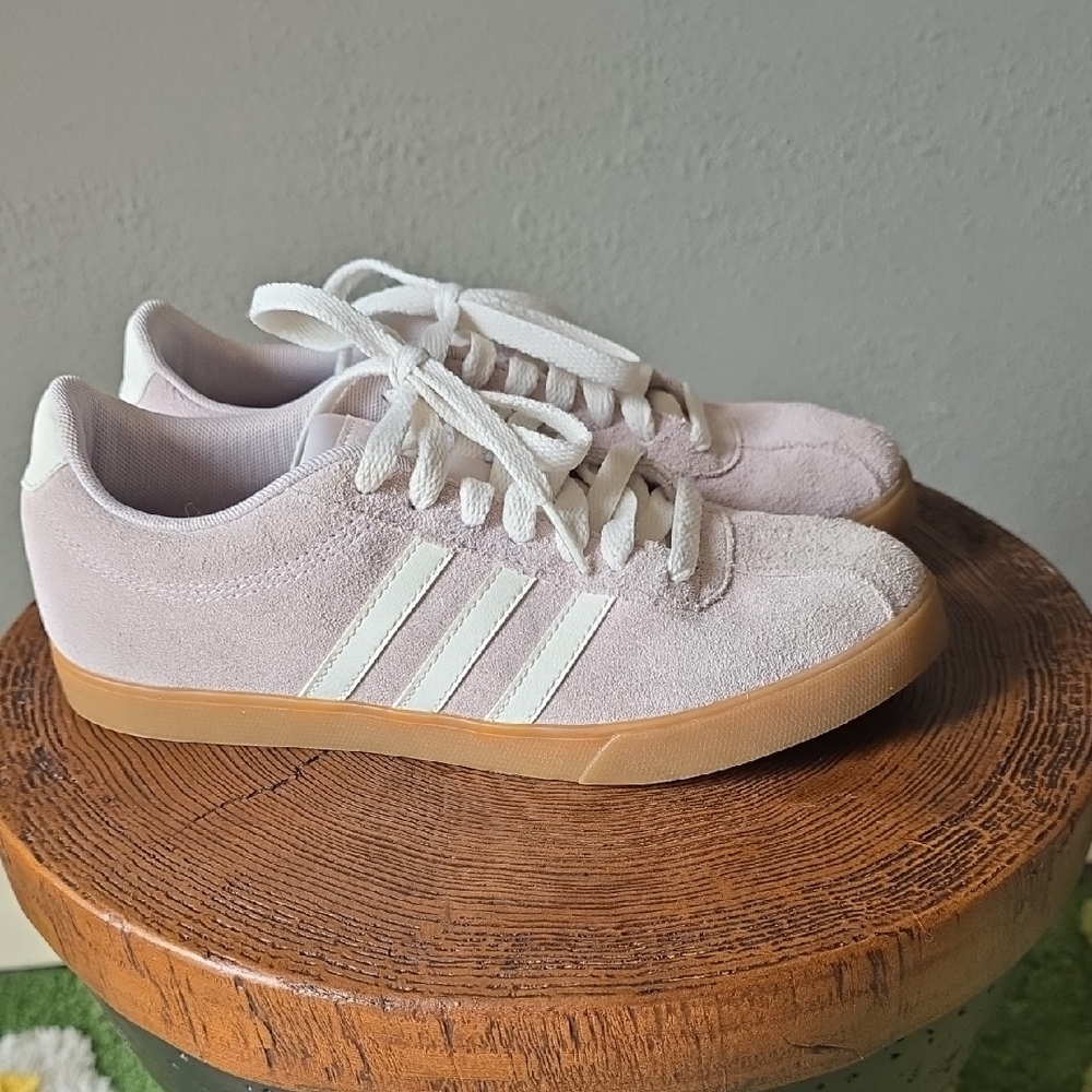 Adidas Light Pink Suede Shoes with White Accents